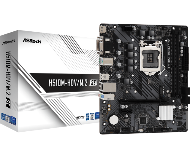 Дънна платка ASROCK H510M-HDV/M.2 SE, LGA1200, DDR4, PCIe 4.0, (DVI/VGA/HDMI), 4x SATA3 6Gb/s, 1x M.2 PCIe 3.0, mATX
