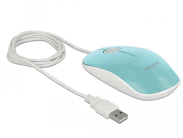 Mишка DeLock oптична, 5 бутона, Кабел 1.3 м, USB, 1200 dpi, Тюркоаз