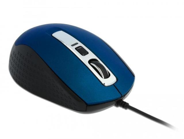 Mишка DeLock oптична, 5 бутона, Кабел 1.5 м., USB, 1200 dpi, син
