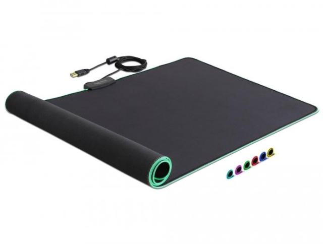 Пад за мишка Delock, USB-A, RGB, 920 x 303 x 3 mm, Черен