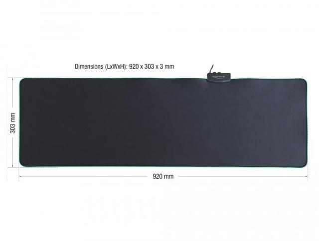 Пад за мишка Delock, USB-A, RGB, 920 x 303 x 3 mm, Черен