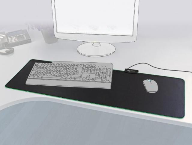 Пад за мишка Delock, USB-A, RGB, 920 x 303 x 3 mm, Черен