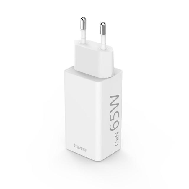 Заряднo HAMA GaN, 1x USB-C PD, 1x USB-A QC, 65 W, бял