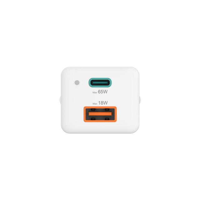 Заряднo HAMA GaN, 1x USB-C PD, 1x USB-A QC, 65 W, бял