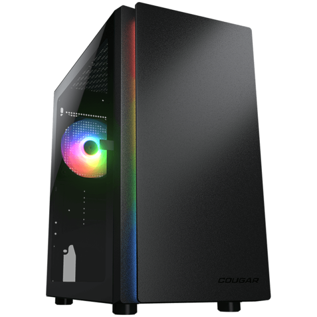 Кутия COUGAR Purity RGB, USB 3.0 x 2, USB 2.0 x 1, Mic x 1 / Audio x 1, Mini ITX / Micro ATX, черна