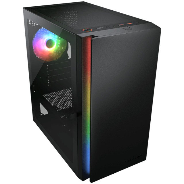 Кутия COUGAR Purity RGB, USB 3.0 x 2, USB 2.0 x 1, Mic x 1 / Audio x 1, Mini ITX / Micro ATX, черна