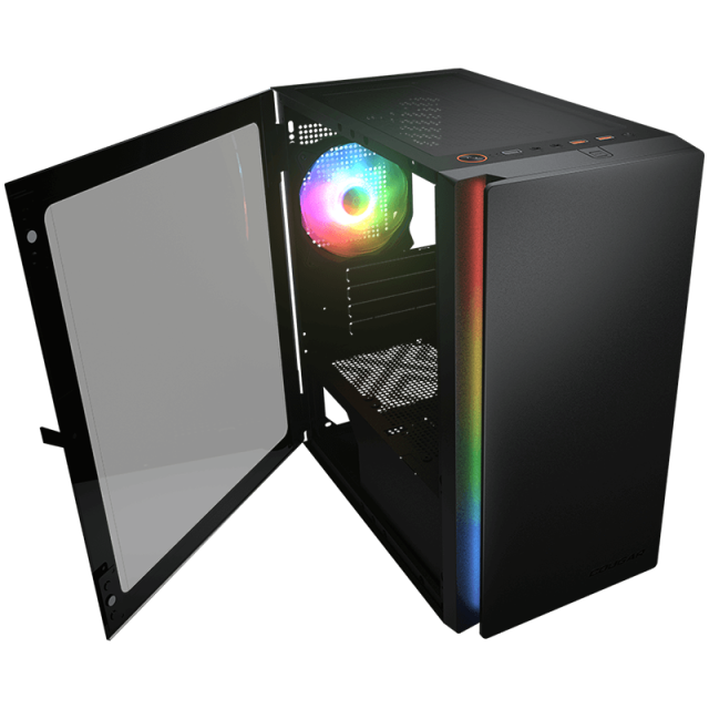 Кутия COUGAR Purity RGB, USB 3.0 x 2, USB 2.0 x 1, Mic x 1 / Audio x 1, Mini ITX / Micro ATX, черна