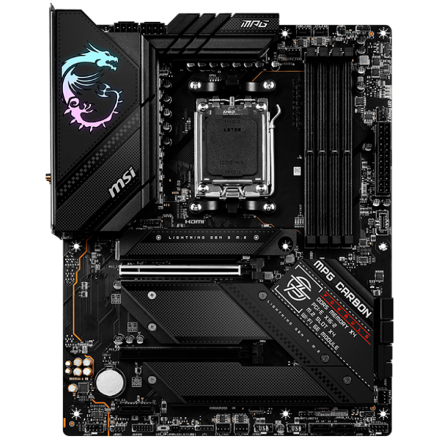 Дънна платка MSI MPG B650 CARBON WIFI, AM5, 4x DDR5, 3x PCI-E x16 slots, 4x M.2 slots, 1x HDMI, 1x DP, Wi-Fi 6E, BT, ATX