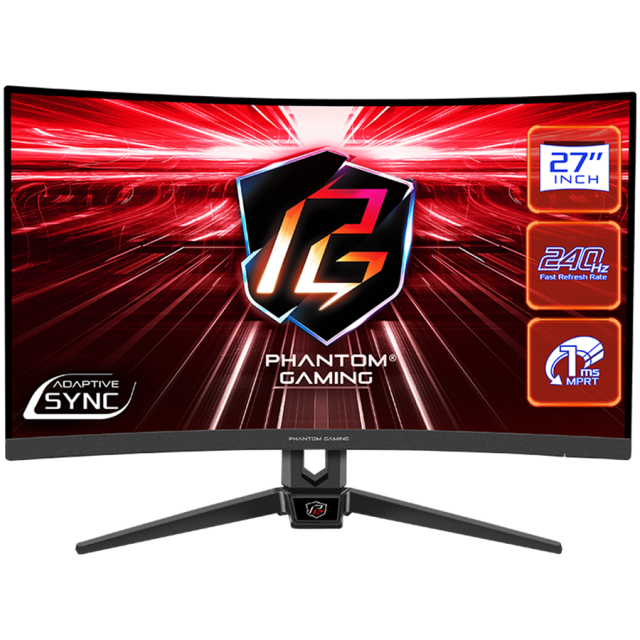 Монитор ASRock PG27F15RS1A, 27"(68.58 cm), VA панел, 240Hz, Full HD, 1ms, 300 cd/m², Flicker-free, Swivel, Tiltt Adjustment, DisplayPort, HDMI