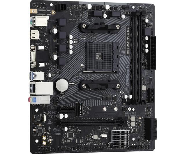 Дънна платка ASRock B550M-HVS SE, AM4, 2x DDR4, 4x SATA 6Gb/s, 1x M.2 PCIe Gen3x4, HDMI, VGA