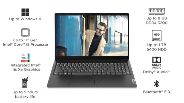 Лаптоп Lenovo V15 G2 Intel Core i3-1115G4 (3GHz up to 4.1GHz, 6MB), 8GB (4GB + 4GB) DDR4 3200MHz, 256GB SSD, 15.6"FHD(1920x1080) TN AG, Intel UHD Graphics, WLAN, BT, 720p Cam, 2 cell, Black, Free DOS 