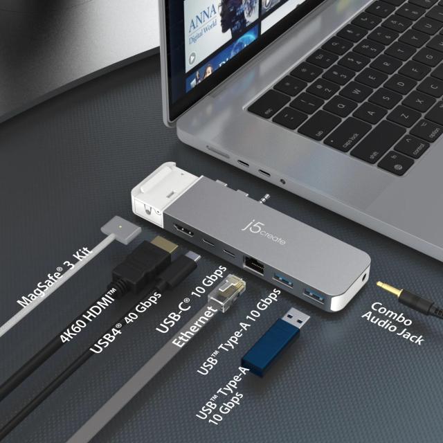 Мултипортов адаптер j5create JCD395, USB4 Hub, MagSafe Kit, За MacBook Pro 2021/2022