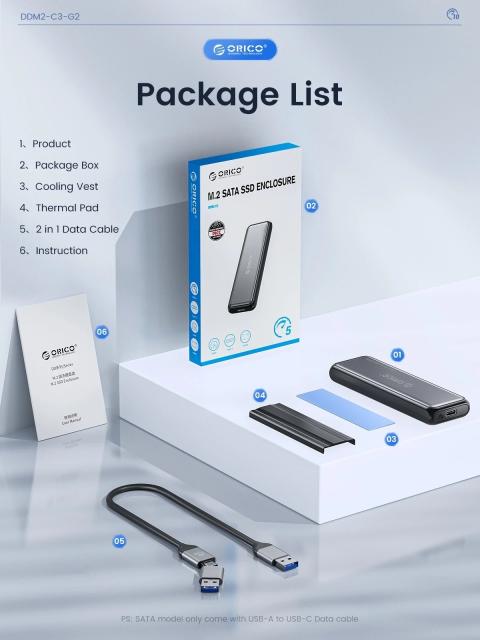 Кутия за SSD Orico M.2 NVMe/SATA M/B key - USB3.1 Type-C Gen.2 10Gbps