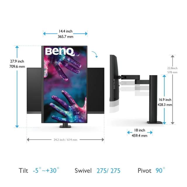 Монитор BenQ PD2705UA, 27.0" (68.58 cm), IPS, 3840 x 2160, 60Hz, HDMI, DP, USB-C PD