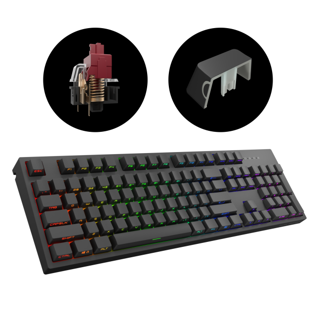 Геймърскa механична клавиатура Dark Project KD104A Black Full Size  - Hot-Swappable Gatheron Optical Red, RGB, PBT