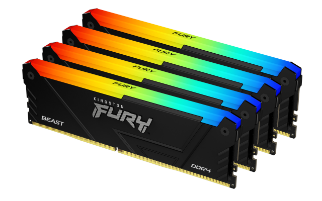 Памет Kingston FURY Beast Black RGB 64GB (4x16GB) DDR4 3200MHz, 2Rx8, CL16, 1.2 V 