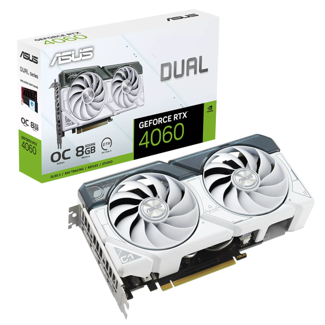Видео карта ASUS DUAL GeForce RTX 4060 OC White 8GB GDDR6, 128-bit, HDMI, 3x DP