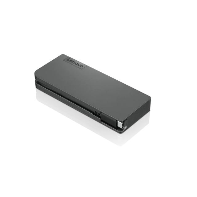 Докинг станция Lenovo Powered USB Type-C TRAVEL HUB, от USB Type-C към 1x USB Type-C (PD), 2x USB A, 1x HDMI, 1x VGA, 1x RJ45, черна