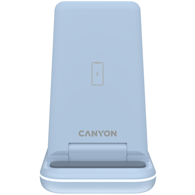 Безжична станция за зареждане на iWatch / iPhone / TWS слушалки Canyon WS-304, 3-В-1 за безжичнно зареждане, 15W/10W/7.5W/5W, син