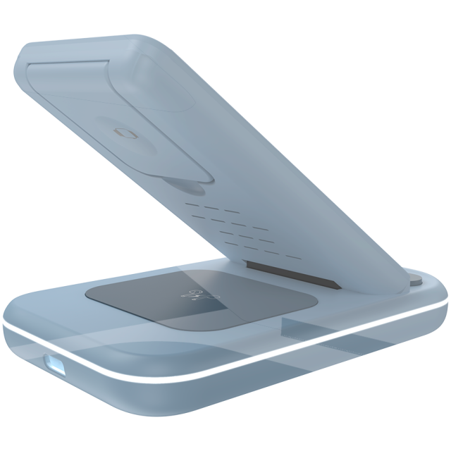 Безжична станция за зареждане на iWatch / iPhone / TWS слушалки Canyon WS-304, 3-В-1 за безжичнно зареждане, 15W/10W/7.5W/5W, син