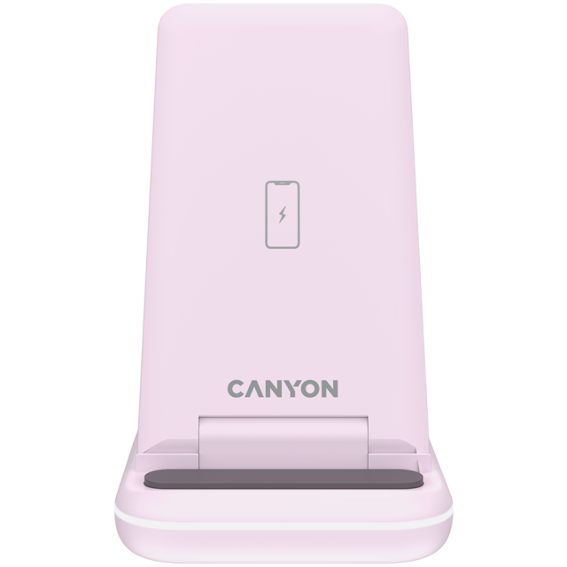 Безжична станция за зареждане на iWatch / iPhone / TWS слушалки Canyon WS-304, 3-В-1 за безжичнно зареждане, 15W/10W/7.5W/5W, розова