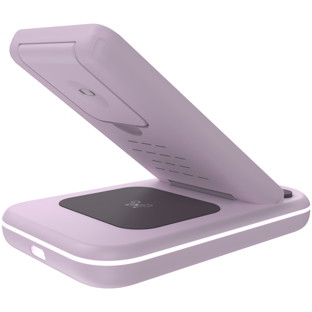 Безжична станция за зареждане на iWatch / iPhone / TWS слушалки Canyon WS-304, 3-В-1 за безжичнно зареждане, 15W/10W/7.5W/5W, розова