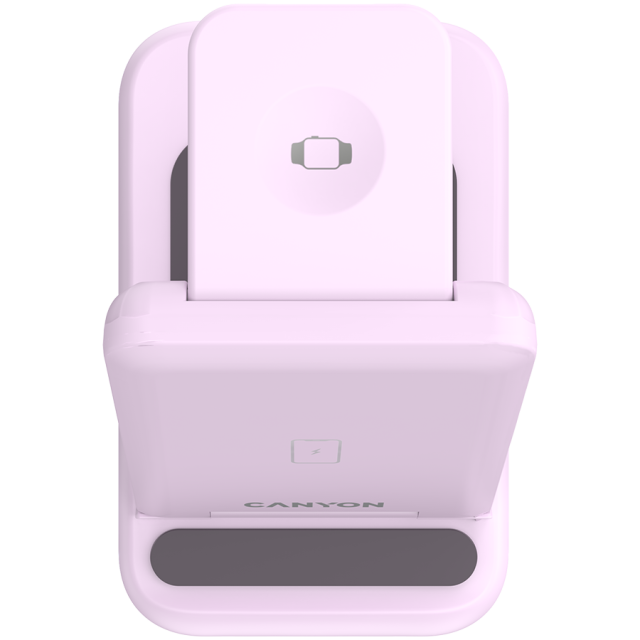 Безжична станция за зареждане на iWatch / iPhone / TWS слушалки Canyon WS-304, 3-В-1 за безжичнно зареждане, 15W/10W/7.5W/5W, розова