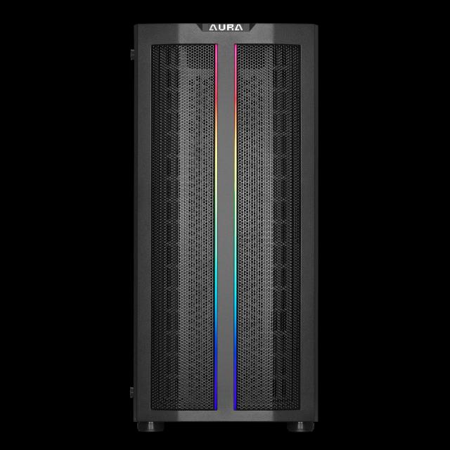 Кутия Gamdias AURA GC3 Mesh, 1 x USB 3.0, 2 x USB 2.0, HD Audio x 1, aRGB, Tempered Glass, ATX, черна