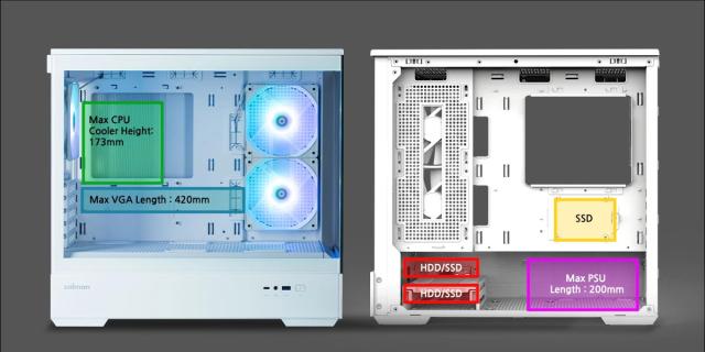 Кутия Zalman P30 White, aRGB, Tempered Glass, 1 x USB 3.1 Type-C 1 x USB 3.0 HD Audio x 1, mATX, бяла