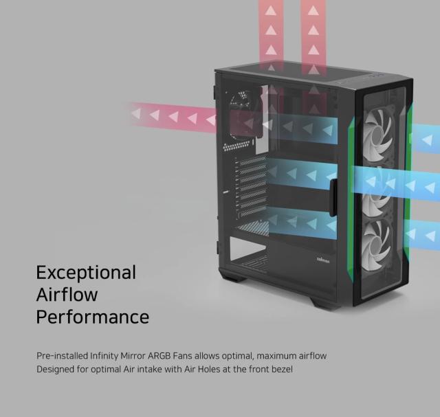 Кутия Zalman  I3 NEO TG Black aRGB, 2 x USB 3.0 1 x USB 2.0 HD Audio x 1, Tempered Glass, ATX