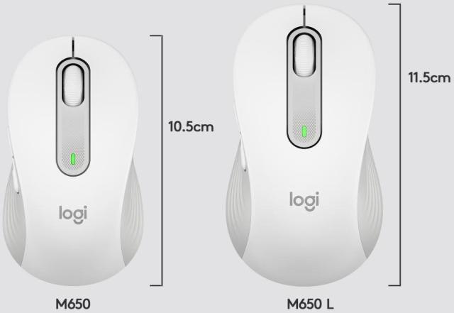 Безжична Мишка Logitech Signature M650 L for Business, оптична (4000 dpi), Off-white Large, Бяла