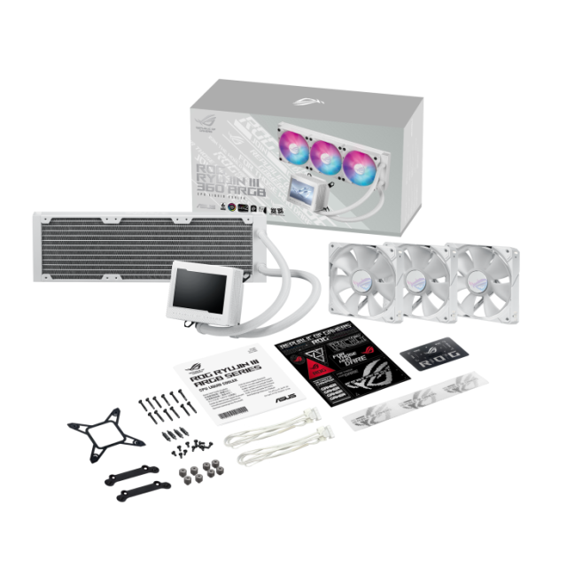 Охладител за процесор ASUS ROG RYUJIN III 360 ARGB White Edition, 3.5" Full Color LCD Display, Intel LGA 1700, 1200, 115x / AMD AM5, AM4