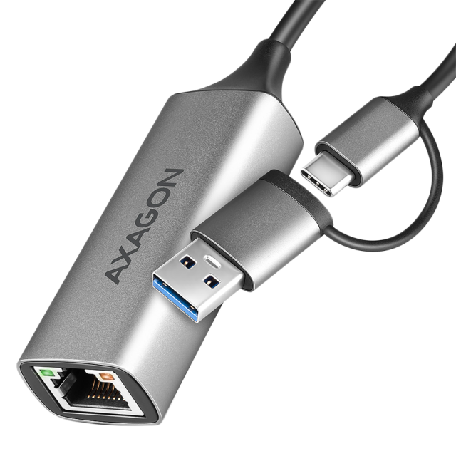 Мрежови адаптер AXAGON ADE-TXCA, USB-A/USB-C(м) към 1x RJ45 10/100/1000Mbps(ж)