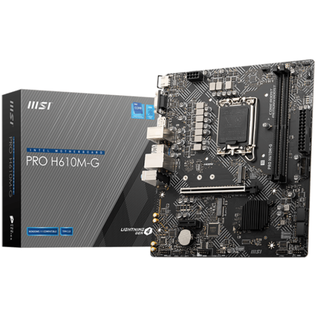 Дънна платка MSI PRO H610M-G, LGA1700, DDR5, 1x M.2 slot, 1x HDMI, 1x VGA, 1 x DP, mATX