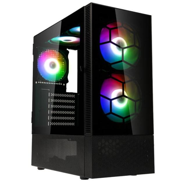 Кутия Kolink Observatory MX Glass ARGB TG Mid-Tower, 2x USB-A 3.0, 1x USB-A 2.0, 1x 3,5 mm HD-Audio, ATX, Micro-ATX, Mini-ITX, Черна