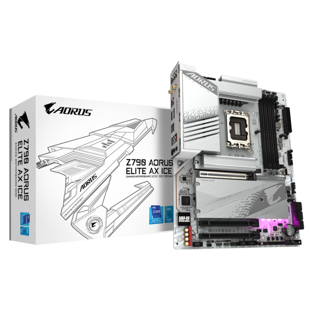 Дънна платка GIGABYTE Z790 AORUS ELITE AX ICE, LGA1700, 4x DDR5, PCIe 5.0, Wi-Fi 6E, RGB Fusion, HDMI, DP, ATX