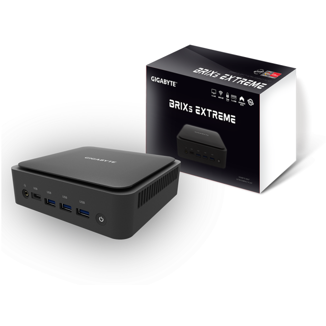 Настолен компютър Gigabyte Brix BER7-5700, AMD Ryzen 7 5700U 8C (1.8/4.3GHz), 2 x SODIMM DDR4, M.2 SSD, USB-C, WiFi 6+BT, Black