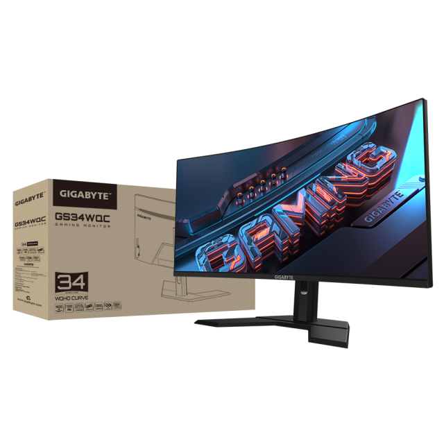 Монитор Gigabyte GS34WQC, 34" (86.36 cm) SS VA WQHD, Curved 1500R, 135Hz, 1ms, HDR Ready, 2x HDMI, DP 