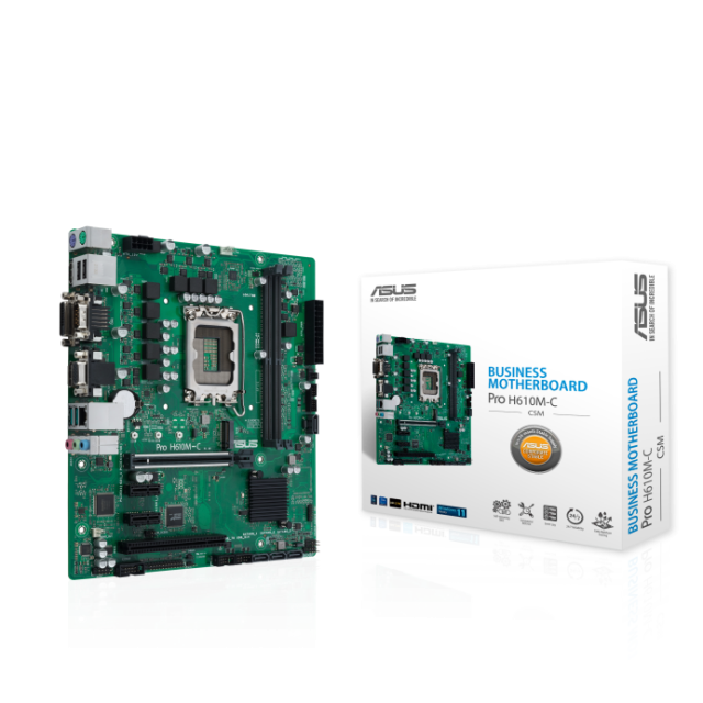 Дънна платка ASUS PRO H610M-C-CSM, LGA1700, 2x DDR5, 1 x M.2, 4 x SATA 6Gb/s, DP, HDMI, DVI, VGA, mATX