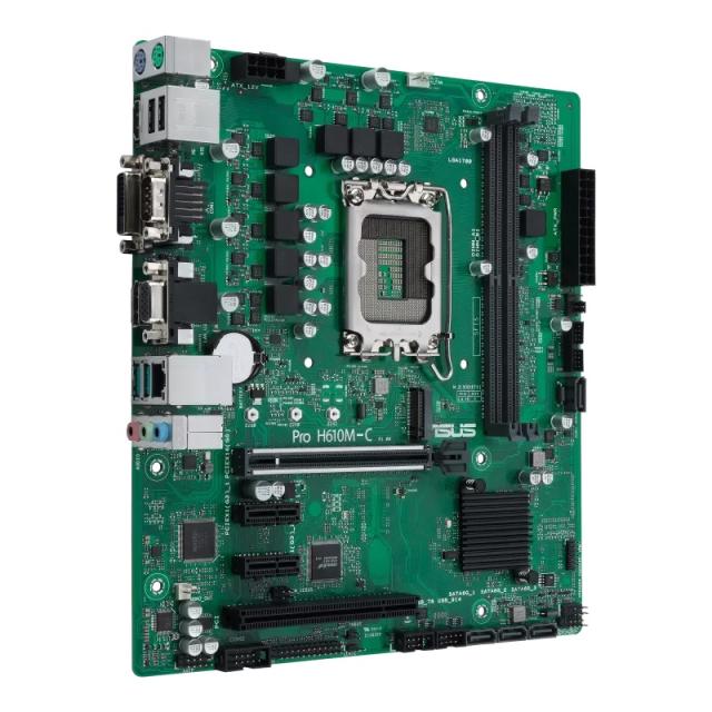 Дънна платка ASUS PRO H610M-C-CSM, LGA1700, 2x DDR5, 1 x M.2, 4 x SATA 6Gb/s, DP, HDMI, DVI, VGA, mATX