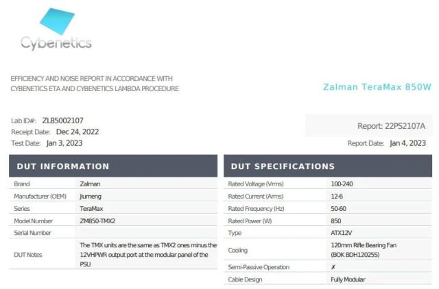 Захранване Zalman TeraMax 850W, Active PFC, ATX 3.0, 80 PLUS GOLD, PCIe 5.0, White