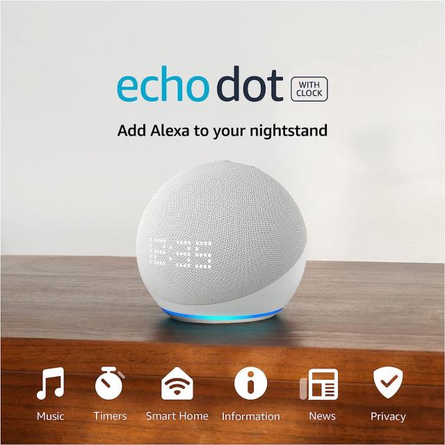 Смарт тонколона Amazon Echo Dot 5, Гласов асистент, Alexa, Часовник, Бяла