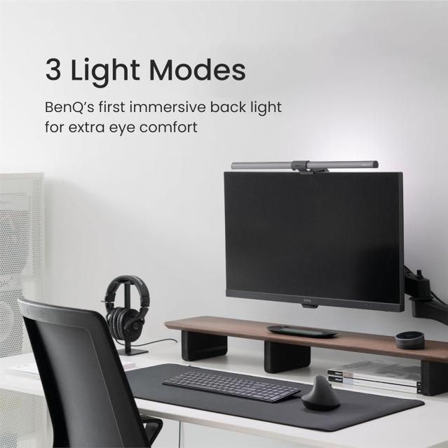 Лампа за четене за монитор BenQ 9H, 5W, 870lm, 2700K-6500K, 57cm x 22cm, 3 режима, безжично дистанционно, сребриста