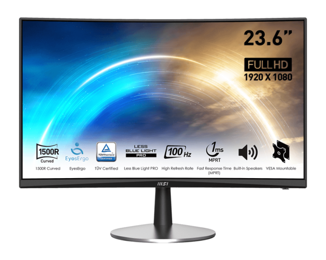 Монитор MSI PRO MP2422C, 23.6" (59.94 cm), VA, CURVATURE 1500R, 4ms, 100Hz, HDMI, VGA