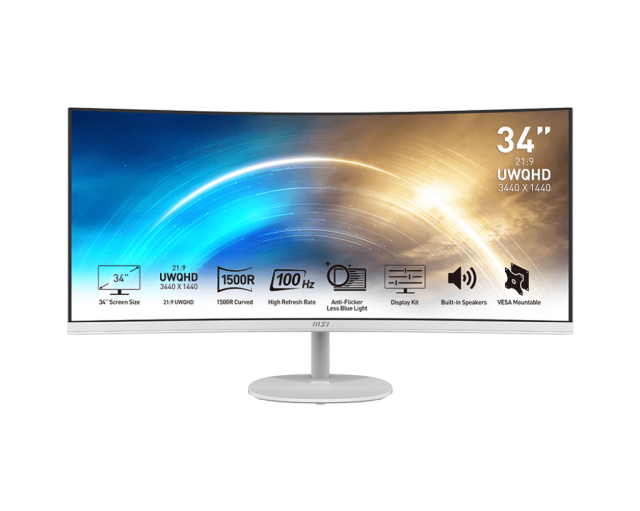 Монитор MSI PRO MP341CQW, 34" (86.36 cm) UWQHD, VA, CURVATURE 1500R, 4ms, 100Hz, FreeSync, 2x HDMI, 1x DP