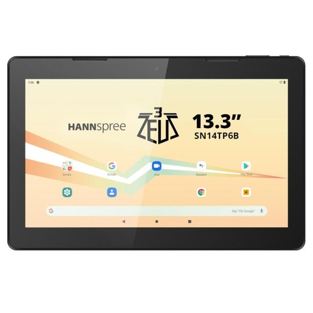 Таблет HANNspree Pad Zeus 3, 13.3”, Octa Core CPU MTK MT8183 8C (up to 2.0 GHz), 6GB RAM, 128GB, Wi-Fi, Bluetooth, Android 13, Черен