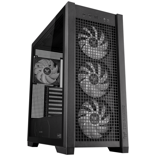 Кутия ASUS TUF GAMING GT302 Tempered Glass, Mid Tower, ARGB, 2x USB 3.2, 1x USB Type-C, EATX, ATX Micro-ATX, Mini-ITX, Black