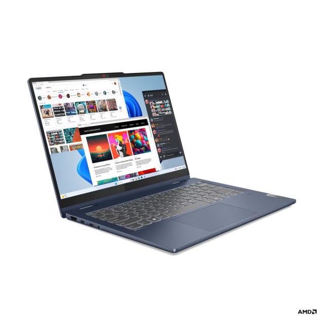 Лаптоп Lenovo IdeaPad 5 2-in-1 14AHP9, 14.0" (35.56 cm), Full HD+, Touchscreen , AMD Ryzen 5 8645HS 6C (4.3/5.0GHz, 16MB), AMD Radeon 760M, 16GB LPDDR5x, 512GB SSD, Windows 11 Home