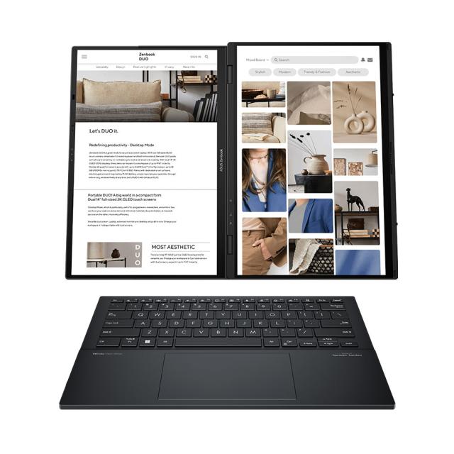 Лаптоп Asus Zenbook DUO UX8406MA-PZ259W, Intel Core Ultra 7 155H 16C (1.4/4.8GHz, 24MB Cache), 14" (35.56cm) 3K OLED 120Hz Touch Display, (HDMI), 32GB LPDDR5X, 1TB SSD NVMe, 2x Thunderbolt 4, Windows 11 Home