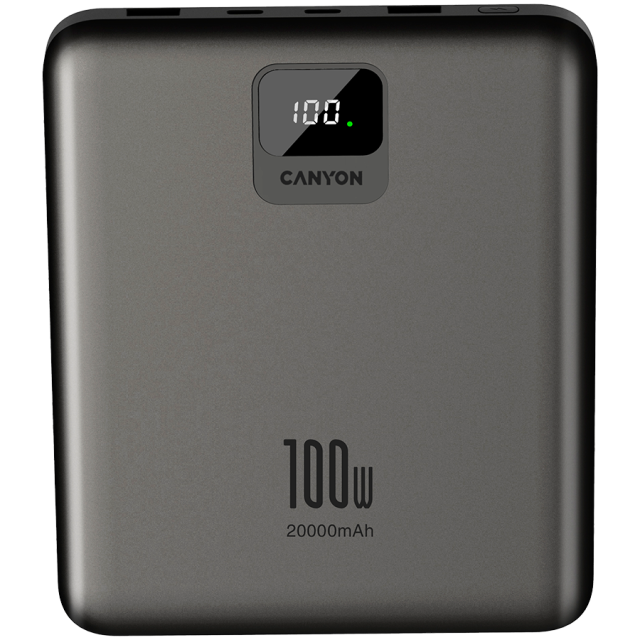 Външна батерия CANYON PB-2008 LED FLAT 20 000 mAh PD100W QC3.0 Dark Grey